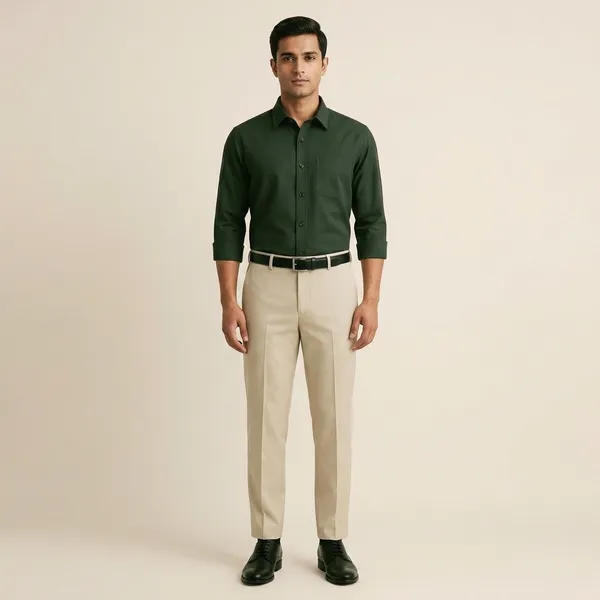 Green_Beige_And_Black_Cotton_Blend_Regular_Fit_Shirt_Pant_Shoes_Set_For_Men