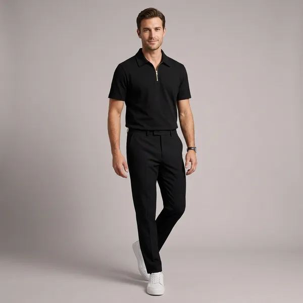 Black_And_White_Cotton_Blend_Regular_Fit_T-Shirt_Pant_Shoes_Set_For_Men