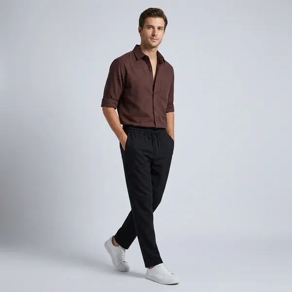 Brown_Black_And_White_Cotton_Blend_Regular_Fit_Shirt_Pant_Shoes_Set_For_Men