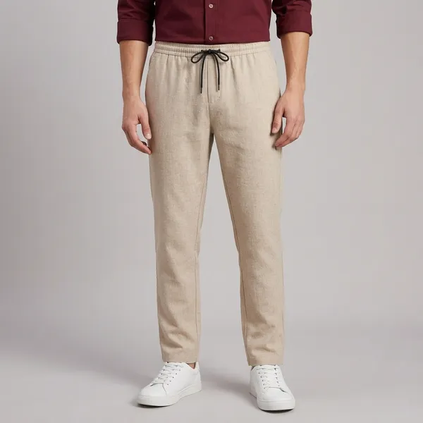Maroon_Beige_And_White_Cotton_Linen_Blend_Regular_Fit_Shirt_Pant_Shoes_Set_For_Men