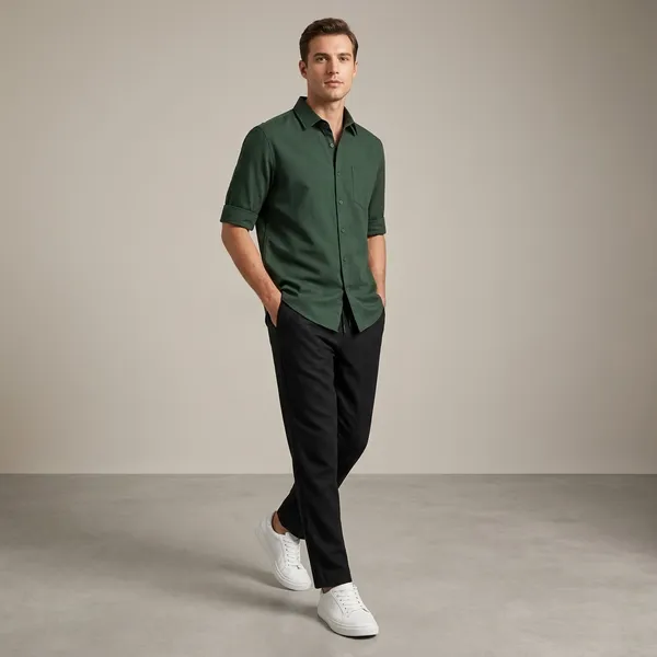 Green_Black_And_White_Cotton_Linen_Blend_Regular_Fit_Shirt_Pant_Shoes_Set_For_Men