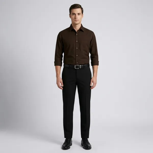 Brown_And_Black_Cotton_Blend_Regular_Fit_Shirt_Pant_Shoes_Set_For_Men