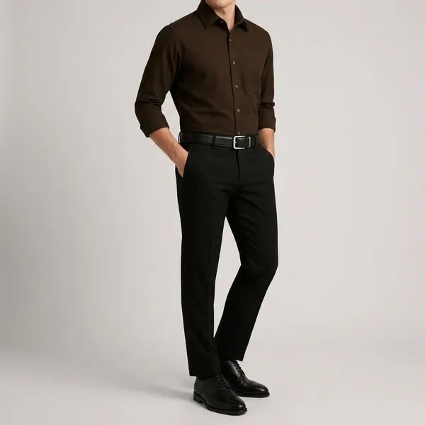 Brown_And_Black_Cotton_Blend_Regular_Fit_Shirt_Pant_Shoes_Set_For_Men