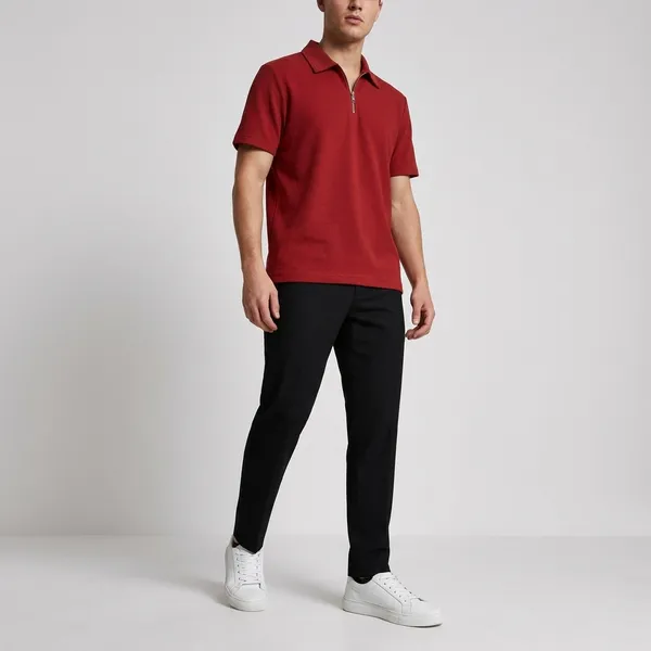 Maroon_Black_And_White_Cotton_Blend_Regular_Fit_T-Shirt_Pant_Shoes_Set_For_Men