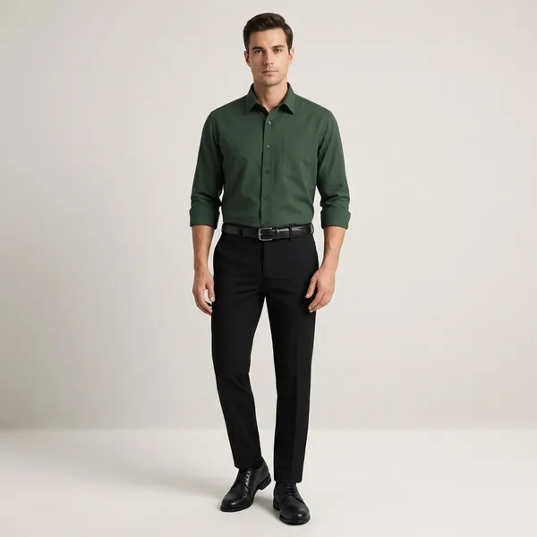 Green_And_Black_Cotton_Blend_Regular_Fit_Shirt_Pant_Shoes_Set_For_Men