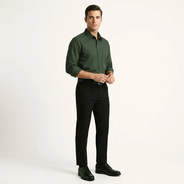 Green_And_Black_Cotton_Blend_Regular_Fit_Shirt_Pant_Shoes_Set_For_Men