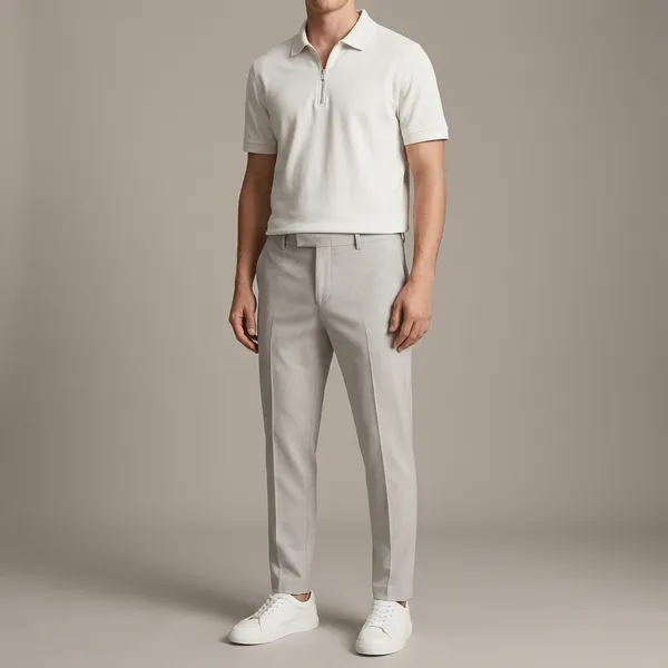 White_And_Off_White_Cotton_Blend_Regular_Fit_T-Shirt_Pant_Shoes_Set_For_Men