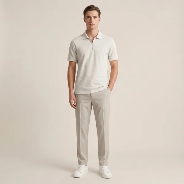 White_And_Off_White_Cotton_Blend_Regular_Fit_T-Shirt_Pant_Shoes_Set_For_Men