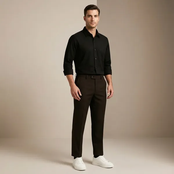 Black_Brown_And_White_Cotton_Blend_Regular_Fit_Shirt_Pant_Shoes_Set_For_Men