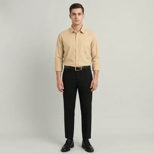Beige_And_Black_Cotton_Blend_Regular_Fit_Shirt_Pant_Shoes_Set_For_Men