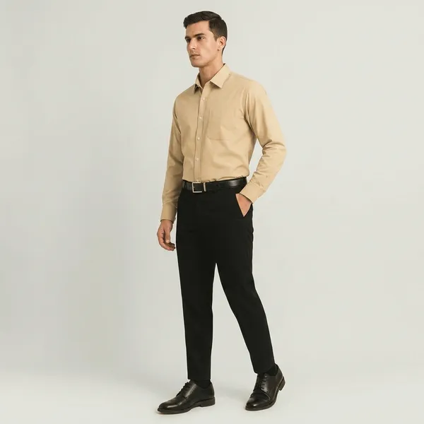 Beige_And_Black_Cotton_Blend_Regular_Fit_Shirt_Pant_Shoes_Set_For_Men