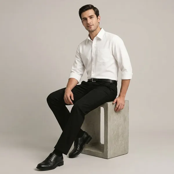 Black_And_White_Cotton_Blend_Regular_Fit_Shirt_Pant_Shoes_Set_For_Men