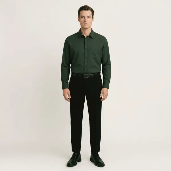 Green_And_Black_Cotton_Blend_Regular_Fit_Shirt_Pant_Shoes_Set_For_Men