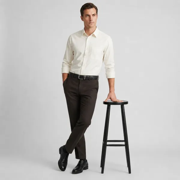 White_Brown_And_Black_Cotton_Regular_Fit_Shirt_Pant_Shoes_Set_For_Men