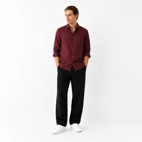 Rust_Black_And_White_Cotton_Linen_Blend_Regular_Fit_Shirt_Pant_Shoes_Set_For_Men