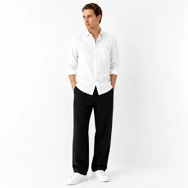 Black_And_White_Cotton-Linen_Regular_Fit_Shirt_Pant_Shoes_Set_For_Men