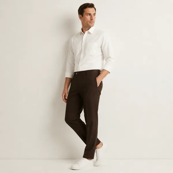 Brown_And_White_Cotton_Blend_Regular_Fit_Shirt_Pant_Shoes_Set_For_Men