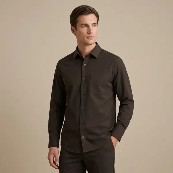 Dark_Brown_Cotton_Blend_Regular_Fit_Shirt_For_Men