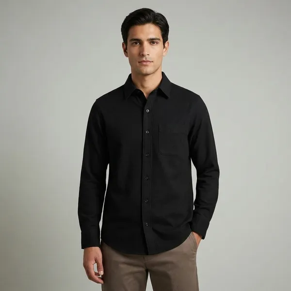 Black_Cotton_Blend_Regular_Fit_Shirt_For_Men
