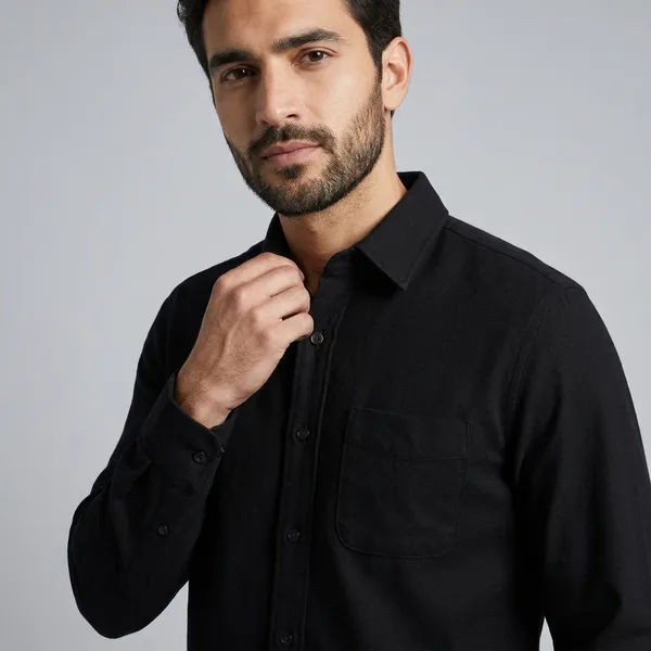 Black_Cotton_Blend_Regular_Fit_Shirt_For_Men