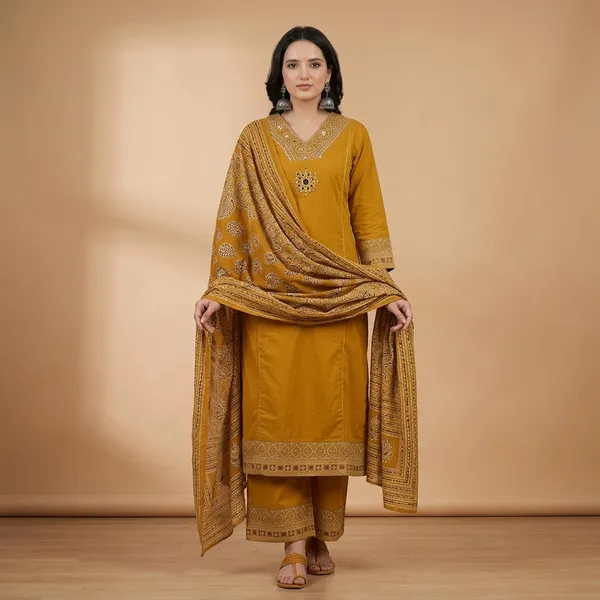Mustard_Cotton_Embroidered_Straight_Kurta_Set_With_Dupatta_For_Women