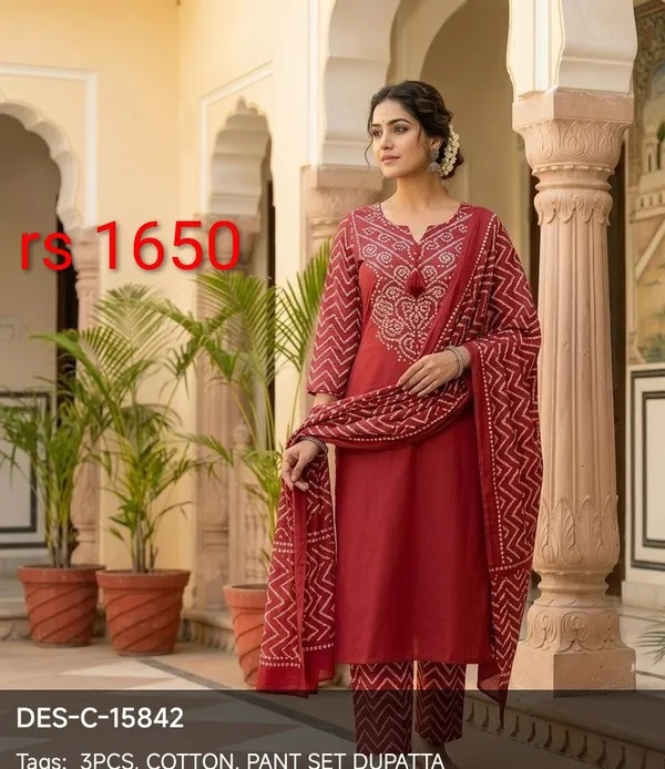 Red_Cotton_Embroidered_Kurta_Set_With_Dupatta_For_Women