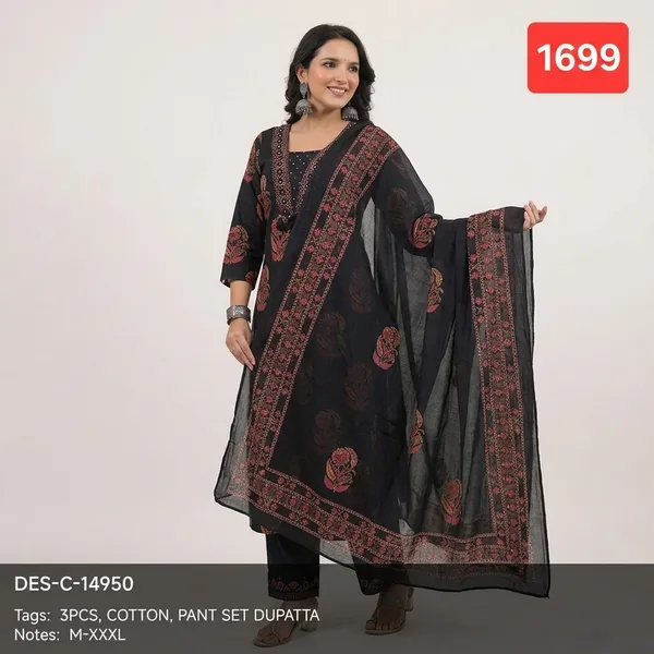 Black_Cotton_Floral_Embroidered_Kurta_Set_With_Dupatta_For_Women
