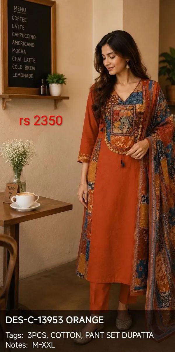 Orange_Cotton_Embroidered_Straight_Kurta_Set_With_Dupatta_For_Women