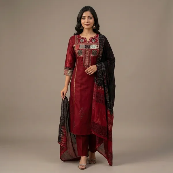 Maroon_Flex_Cotton_Embroidered_Kurta_Set_With_Dupatta_For_Women