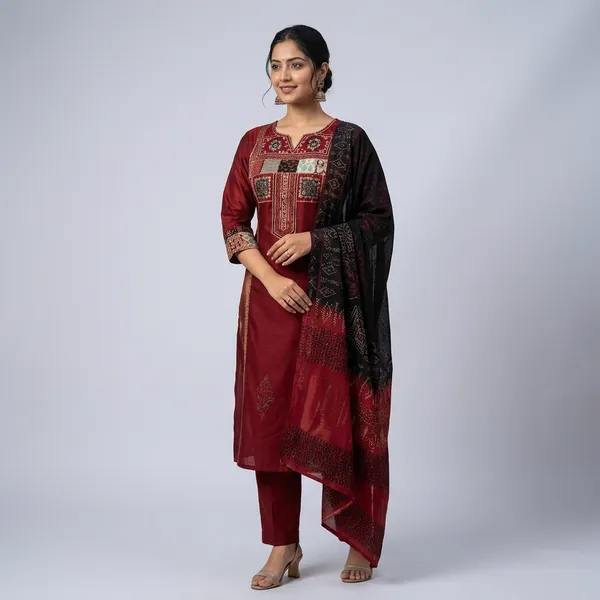 Maroon_Flex_Cotton_Embroidered_Kurta_Set_With_Dupatta_For_Women