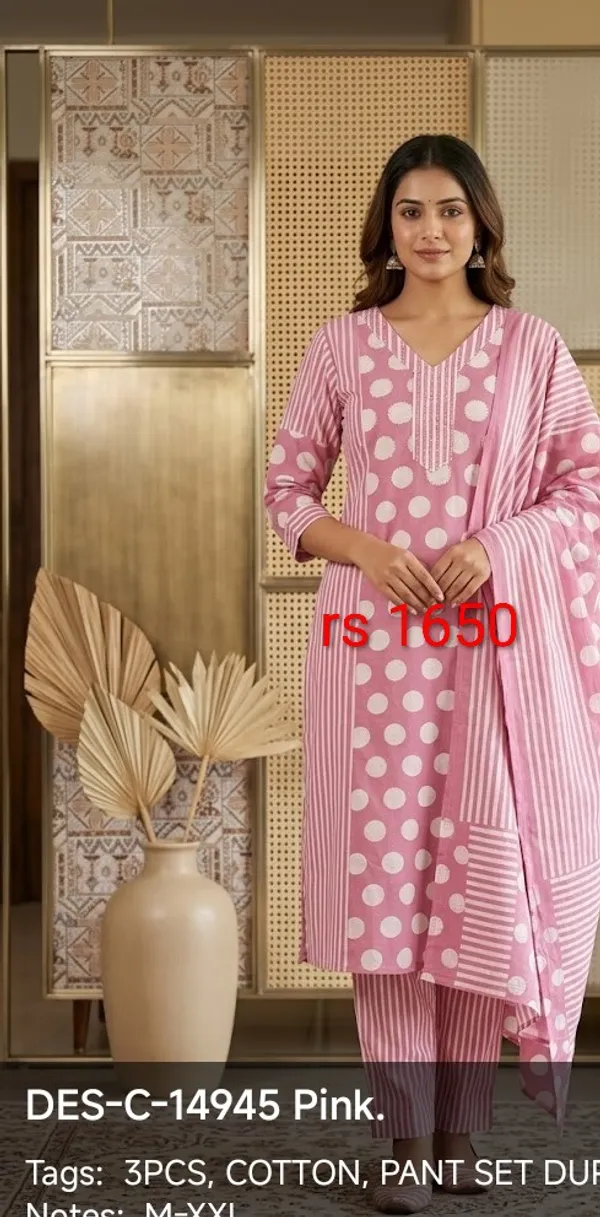 Pink_Cotton_Striped_Polka_Dot_Print_Straight_Kurta_Set_For_Women