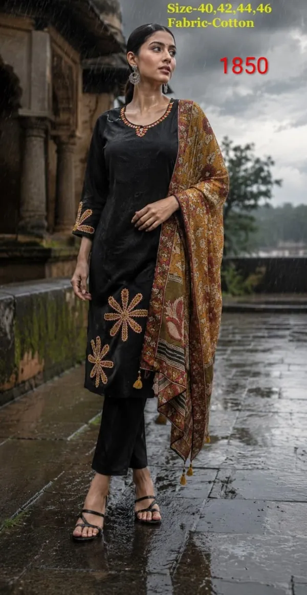Black_Cotton_Floral_Embroidered_Kurta_Set_With_Dupatta_For_Women
