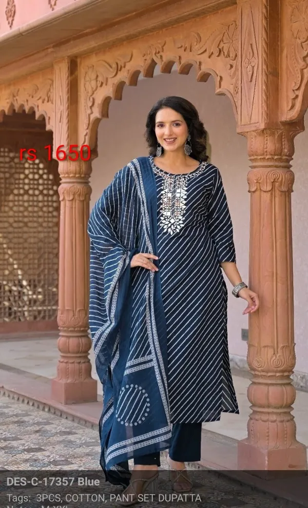 Blue_Cotton_Diagonal_Stripe_Embroidered_Kurta_Set_With_Dupatta_For_Women