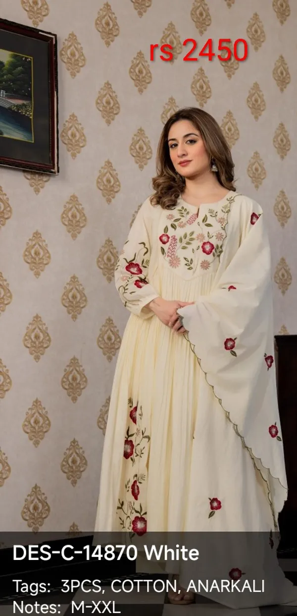 Off_White_Cotton_Floral_Embroidered_Anarkali_Kurta_Set_For_Women