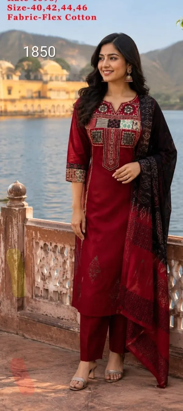 Maroon_Flex_Cotton_Embroidered_Kurta_Set_With_Dupatta_For_Women