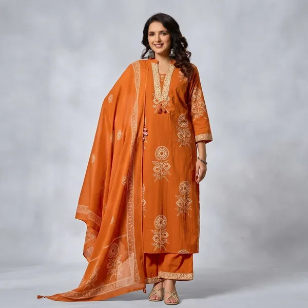 Orange_Cotton_Embroidered_Straight_Kurta_Pant_Set_With_Dupatta_For_Women