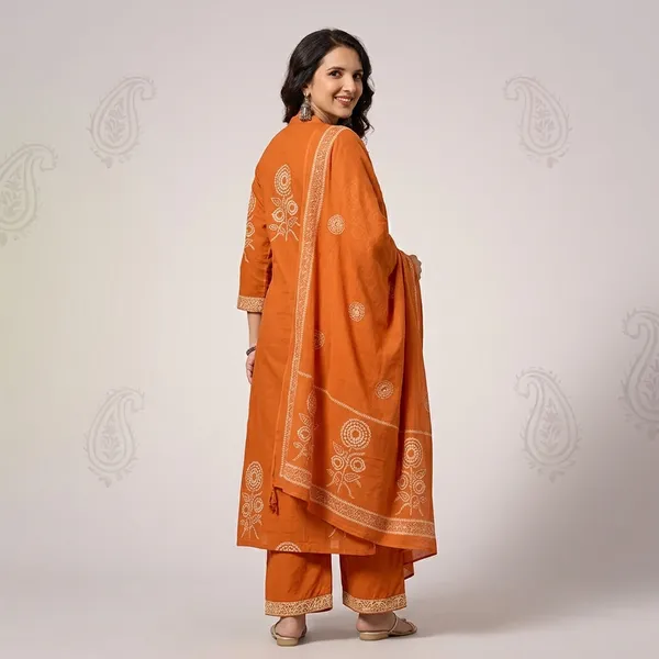 Orange_Cotton_Embroidered_Straight_Kurta_Pant_Set_With_Dupatta_For_Women