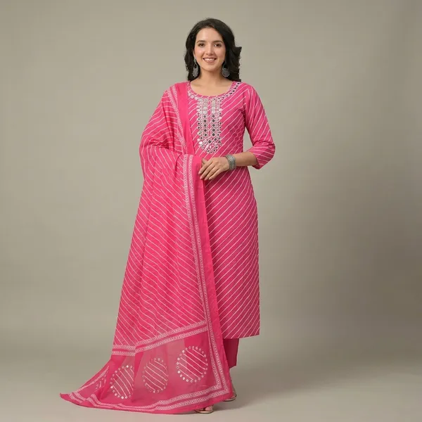 Pink_Cotton_Lehariya_Print_Straight_Kurta_Set_With_Dupatta_For_Women