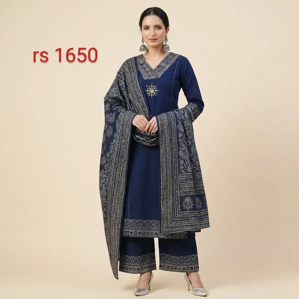 Navy_Blue_Cotton_Embroidered_Straight_Kurta_Set_With_Dupatta_For_Women