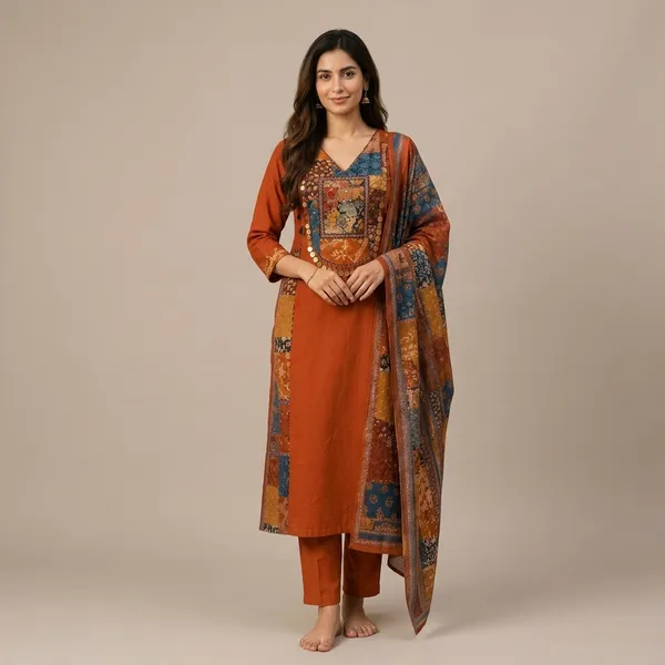 Orange_Cotton_Embroidered_Straight_Kurta_Set_With_Dupatta_For_Women