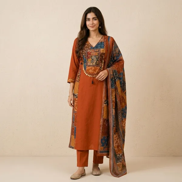Orange_Cotton_Embroidered_Straight_Kurta_Set_With_Dupatta_For_Women