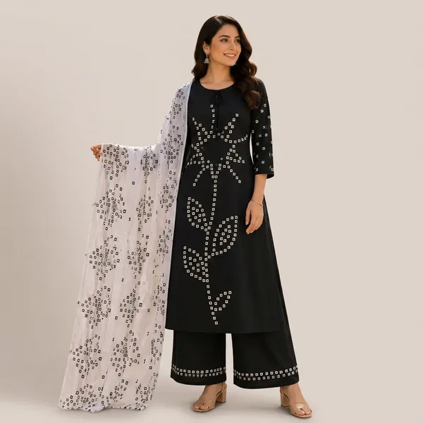 Black_Cotton_Mirror_Work_Kurta_Set_With_Dupatta_For_Women