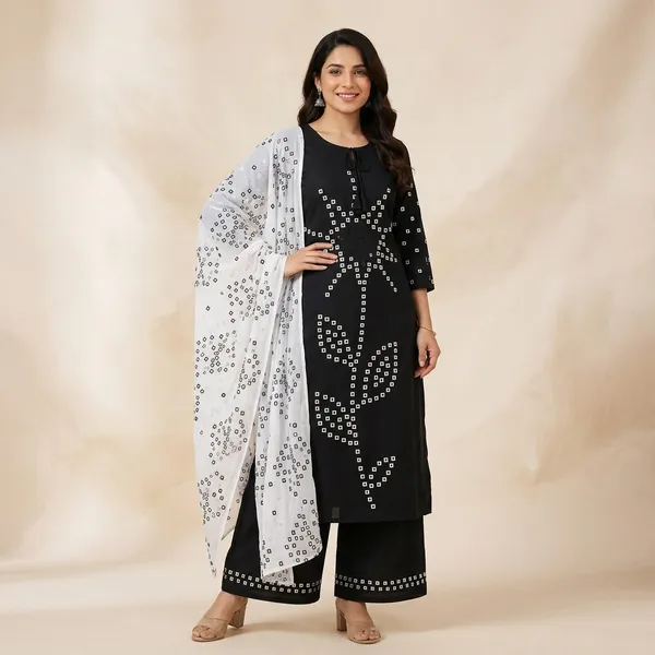 Black_Cotton_Mirror_Work_Kurta_Set_With_Dupatta_For_Women
