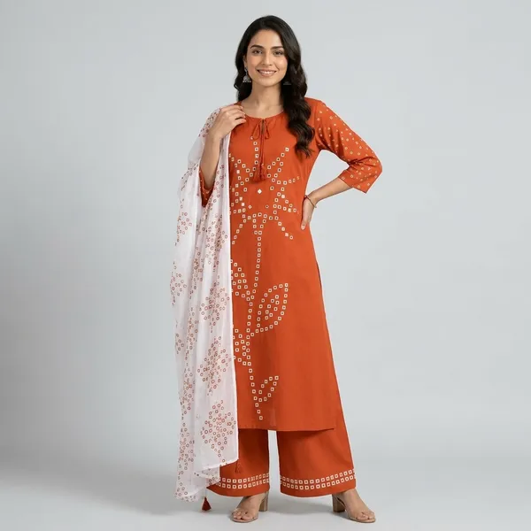 Orange_Cotton_Mirror_Work_Kurta_Palazzo_Dupatta_Set_For_Women