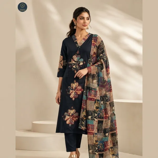 Navy_Blue_Cotton_Floral_Embroidered_Kurta_Set_With_Dupatta_For_Women