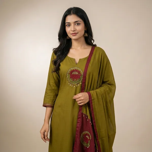 Olive_Green_Rayon_Embroidered_Kurta_Set_With_Dupatta_For_Women