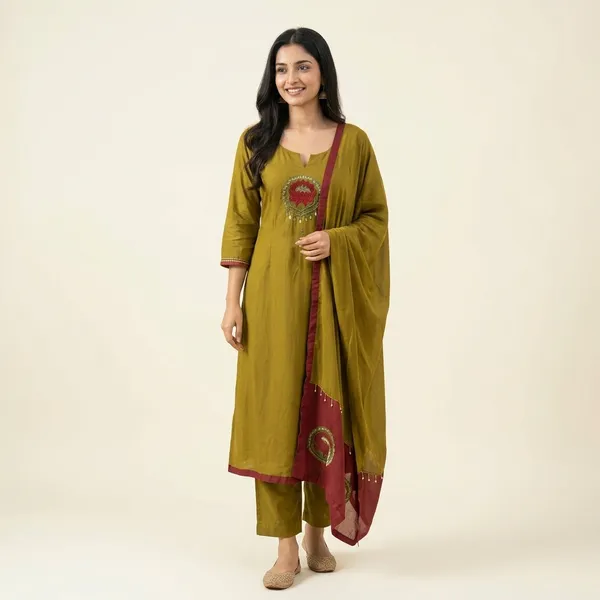Olive_Green_Rayon_Embroidered_Kurta_Set_With_Dupatta_For_Women