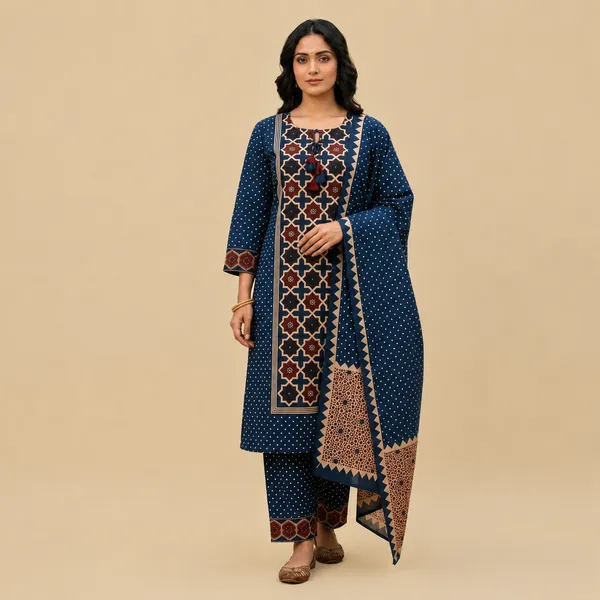 Navy_Blue_Cotton_Printed_Straight_Kurta_Pant_Set_With_Dupatta_For_Women