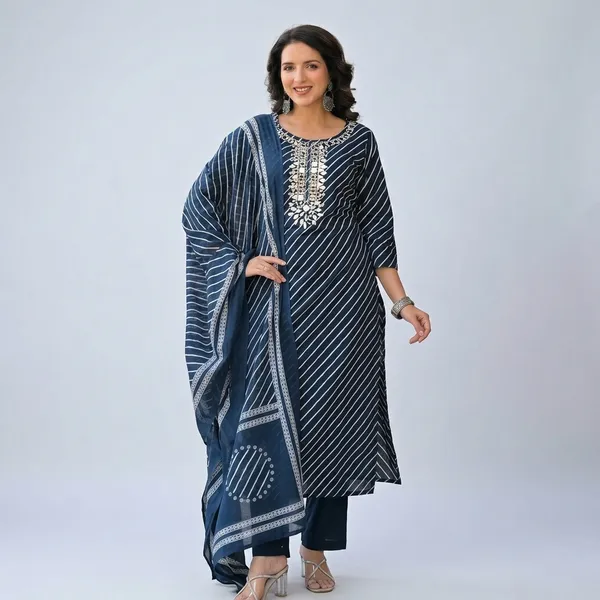 Blue_Cotton_Diagonal_Stripe_Embroidered_Kurta_Set_With_Dupatta_For_Women