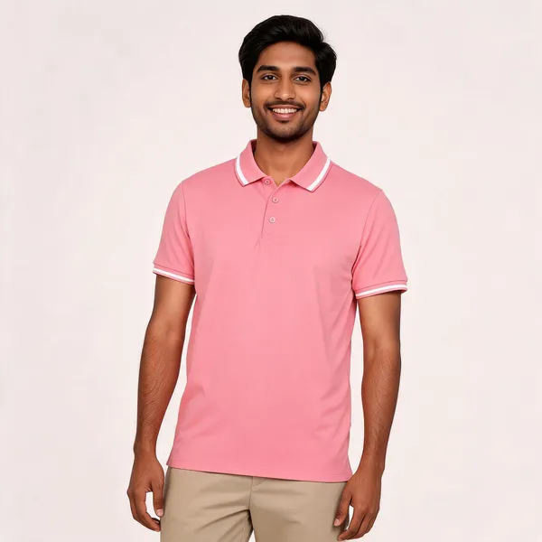 Pctc_Pink_Peach_Polo_T-Shirt_With_White_Tipping_For_Men